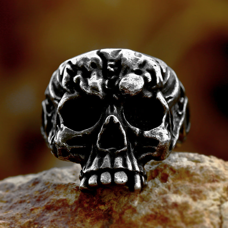 Retro Hip-Hop Skull Titanium Steel Ring for Men - Cross-Border Punk Style, Wholesale Available