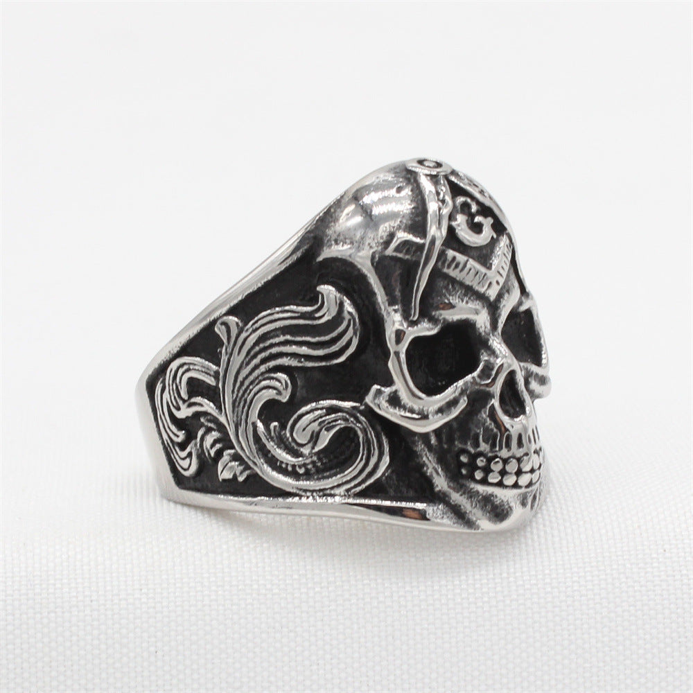 Personalized Retro Freemason Skull Ghost Head Men's Titanium Steel Ring - European American Style