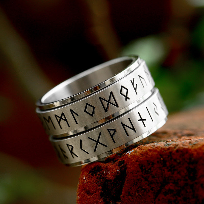 Men's Viking Letter Titanium Steel Ring - Simple Turning Design for Everyday Wear