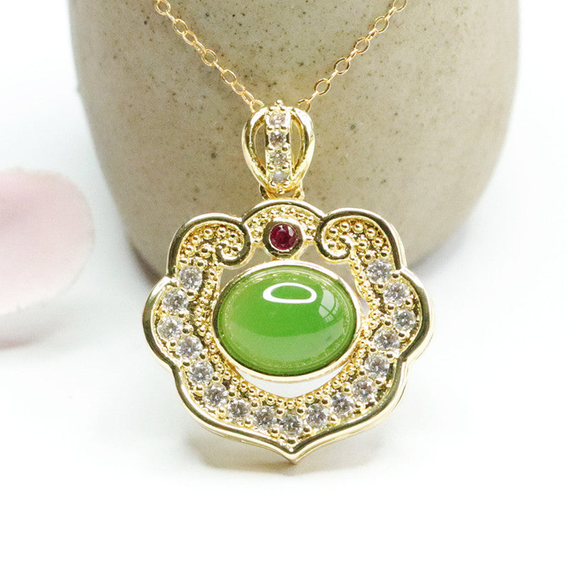 Hetian Jade Ruyi Necklace with Zircon Accents