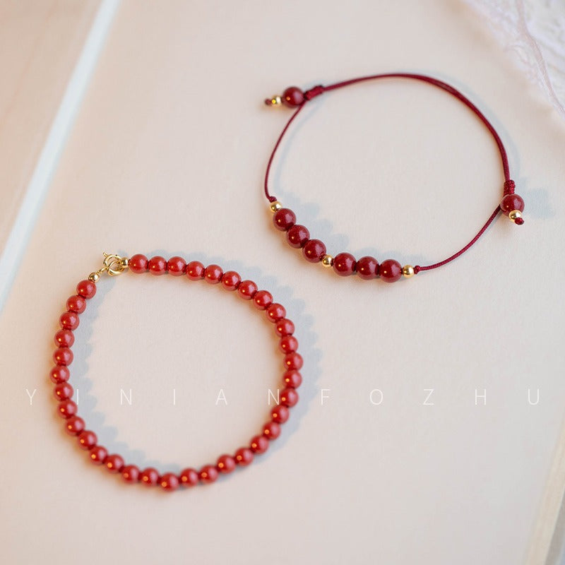 Cinnabar Lucky Gold Beads Sterling Silver and 14k Gold-Plated Bracelet with Crystal Beads