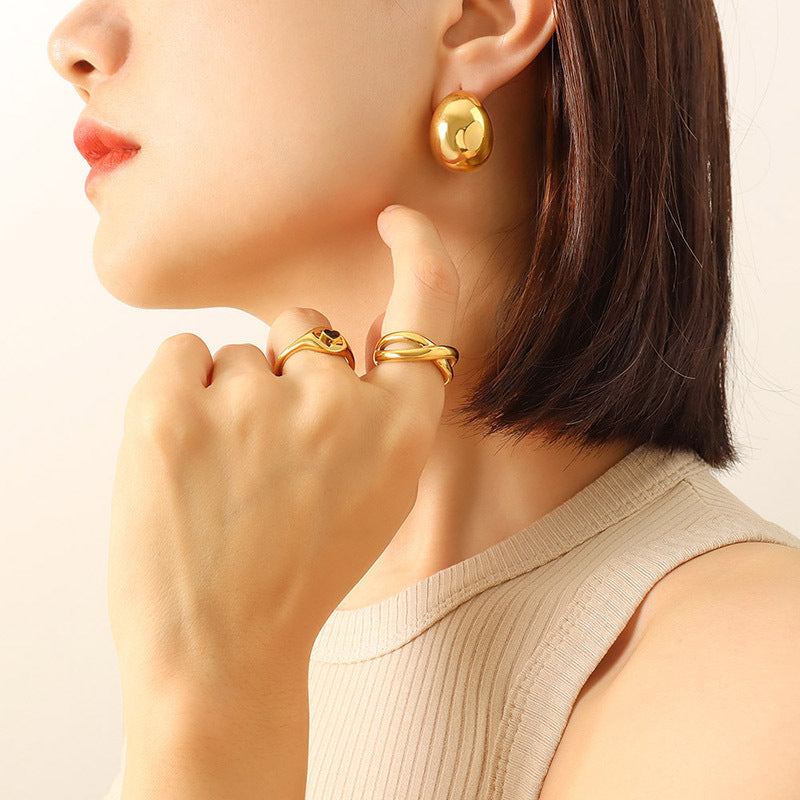 Retro Hollow C-Shaped Earrings in Titanium Plated 18K Gold for Effortless Style