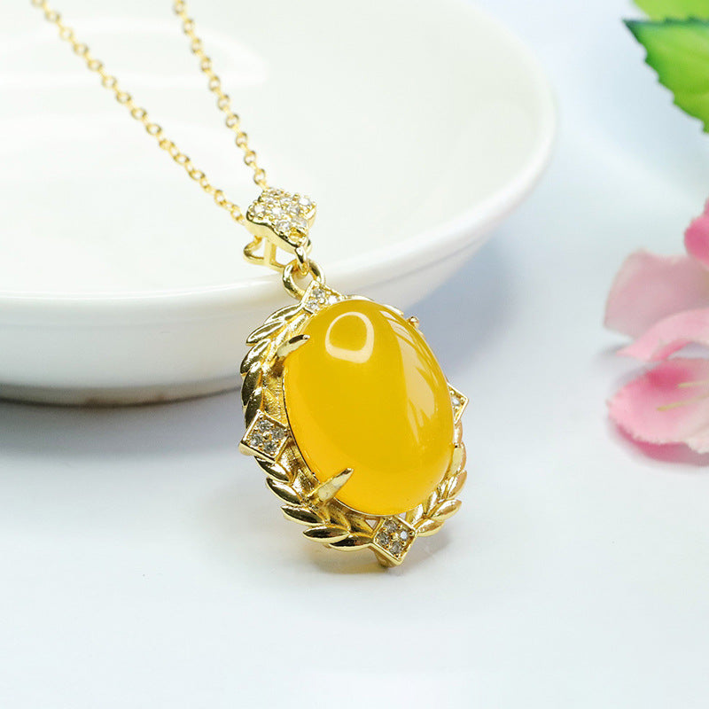 Pigeon Egg Ice Yellow Chalcedony Wheat Ear Style Pendant