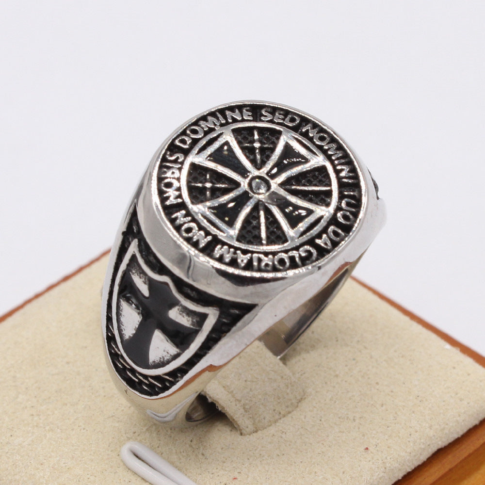 Crusader Cross Round Titanium Steel Ring for Men