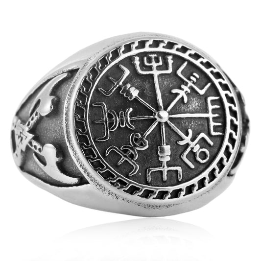 Titanium Steel Retro Compass and Axe Ring for Men - Trendy Personalized Accessories