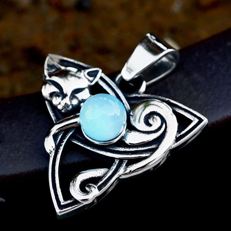 Celtic Fox Pendant in Stainless Steel with Opal - Wholesale Personalized Accessories for Men