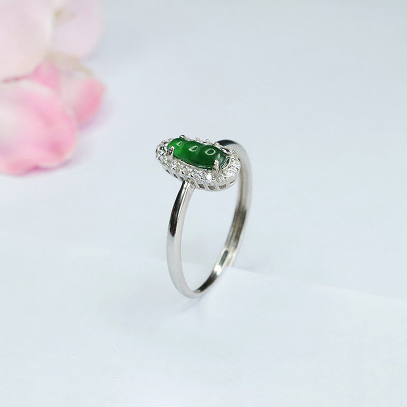 Green Jade Sterling Silver Adjustable Ring