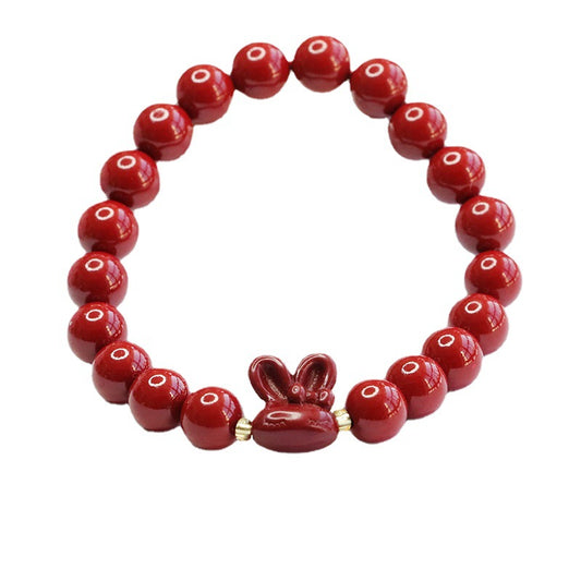 Cinnabar Stone Sterling Silver Rabbit Bracelet