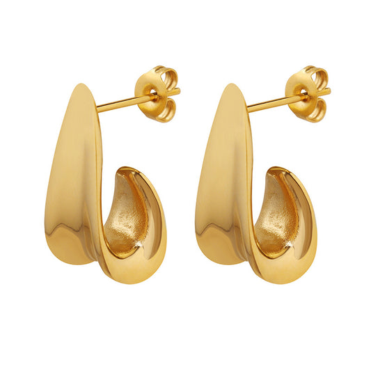 European Chic Gold-Plated J-Shaped Earrings - Wholesale Titantium Steel Fashion Accessories