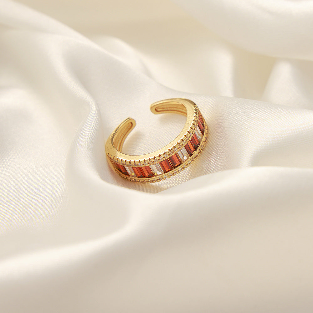 Luxurious European-American Copper Ring with Colored Zircon Accents