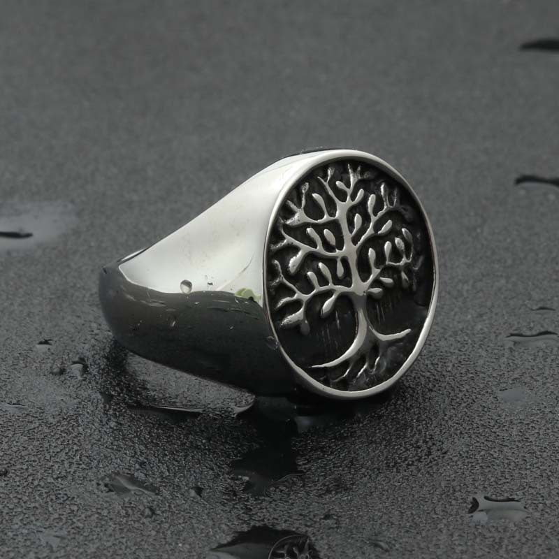 Titanium Steel Tree of Life Ring - Retro Hipster Punk Jewelry for Men