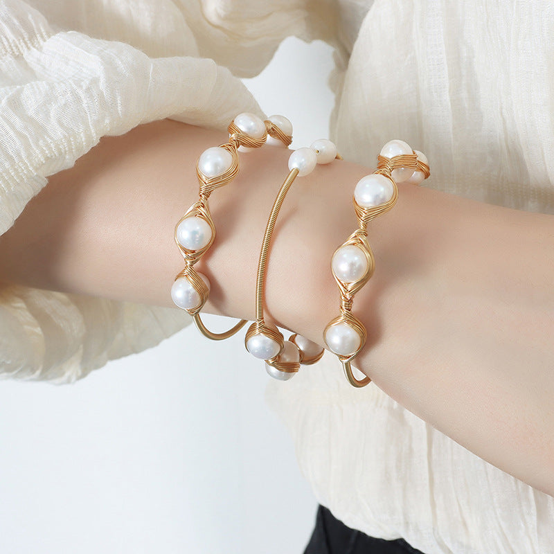 Baroque Freshwater Pearl Soft Line Bracelet with Brass Accents - DIY Handcrafted Women's Jewelry