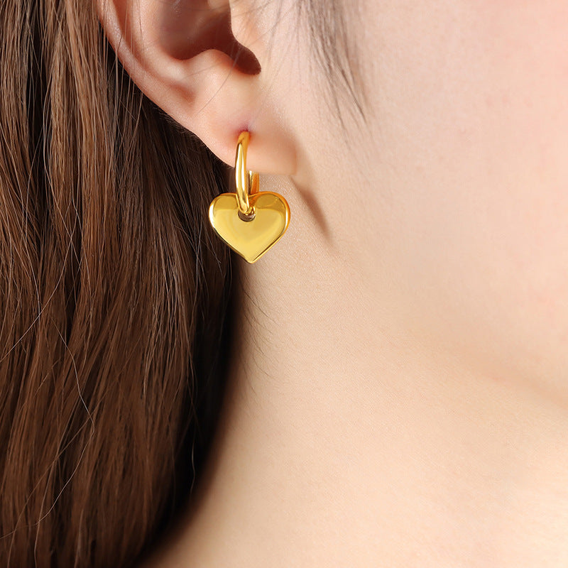 Heart-Shaped Gold-Plated Stainless Steel Earrings for Women with Ins Wind Design