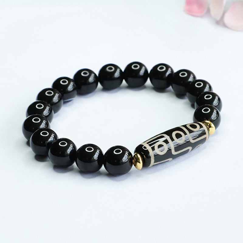 Fortune's Favor Sterling Silver Black Agate Beaded Bracelet