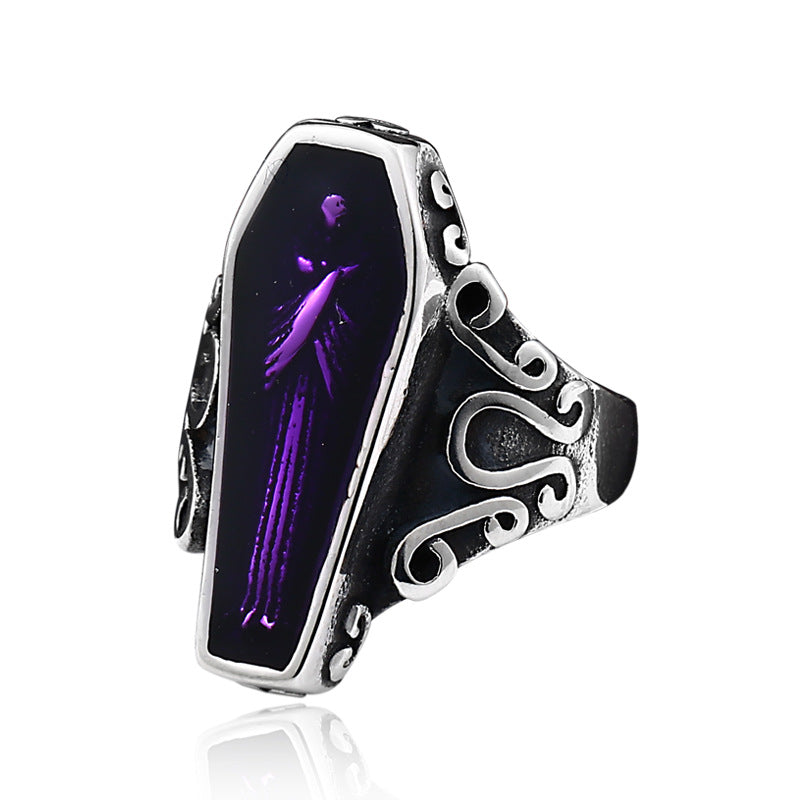 Men's Gothic Vampire Coffin Ring - Unique Titanium Steel Accessory for Daily Wear