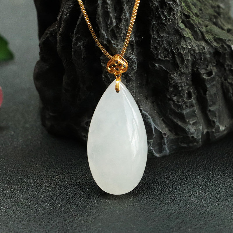 Elegant White Jade Water Drop Pendant Necklace