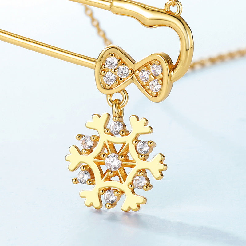 Pin Pendant Snowflake Zircon Sterling Silver Necklace