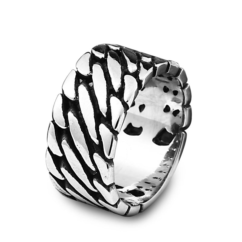 Titanium Steel Retro Locomotive Ring for Men - Domineering Stainless Steel Chain Design