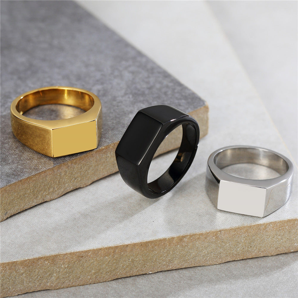 Sleek Titanium Steel Men's Ring with Cold Wind Design