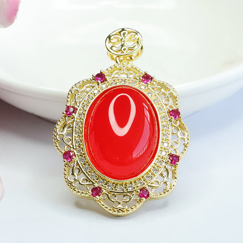 Pigeon Egg Blood Red Agate Luxurious Zircon Pendant