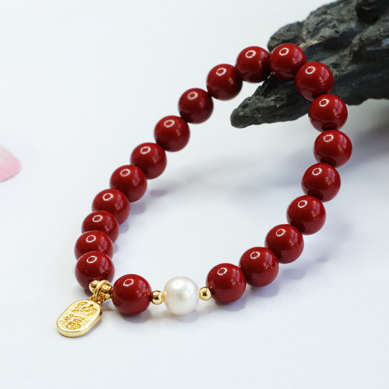 Fortune's Favor Sterling Silver Bracelet with Purple Gold Sand and Cinnabar Stone