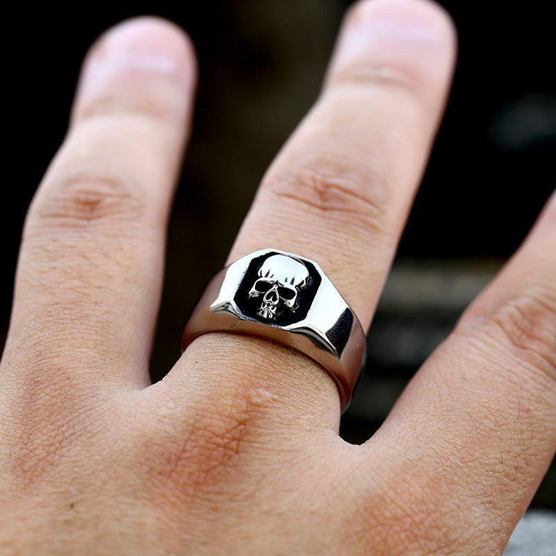 Men's Titanium Steel Punk Skull Ring - Edgy Hip Hop Style Wholesale Accessory