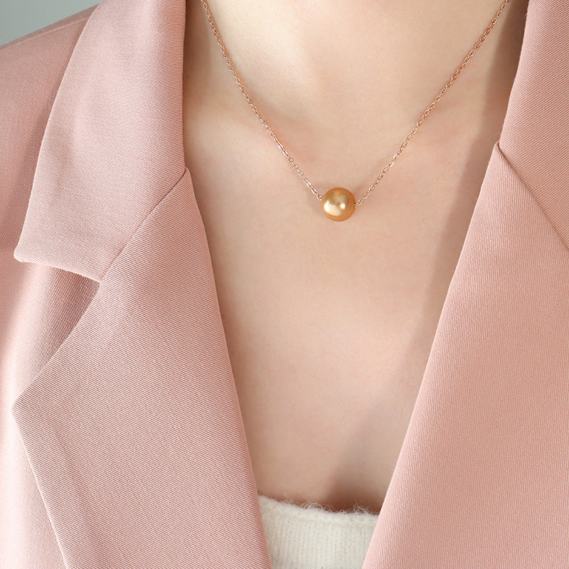 Golden Collarbone Chain Necklace with Imitation Pearl Pendant