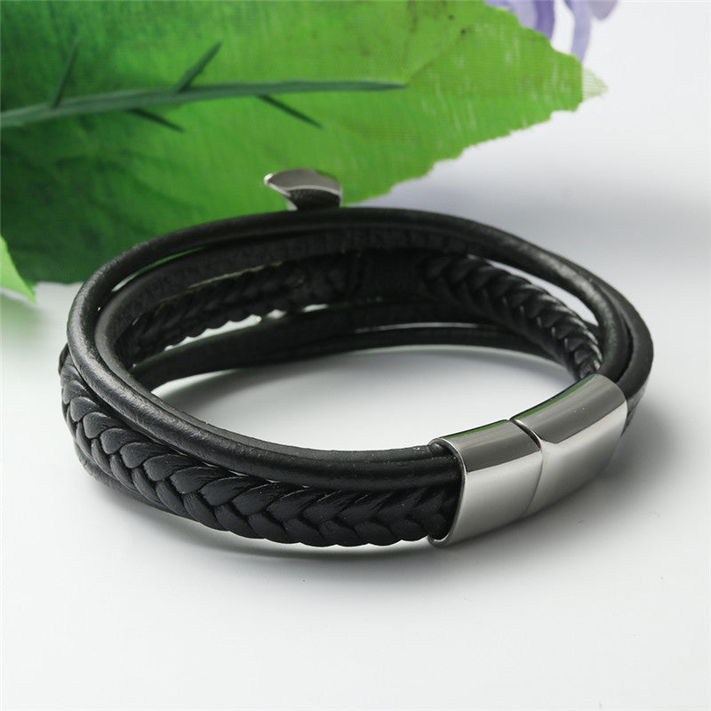 Titanium Steel Double-Headed Axe Leather Bracelet for Men - Personalized Punk Style