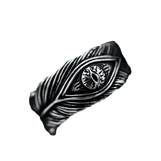 Titanium Steel Retro Feather Ring for Men - European and American Style Wholesale