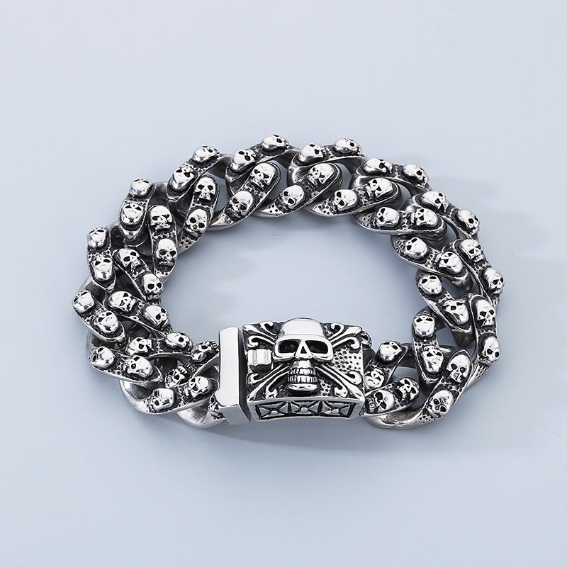 Bold Retro Skull Titanium Steel Bracelet for Men - Rock Punk Ghost Head Design