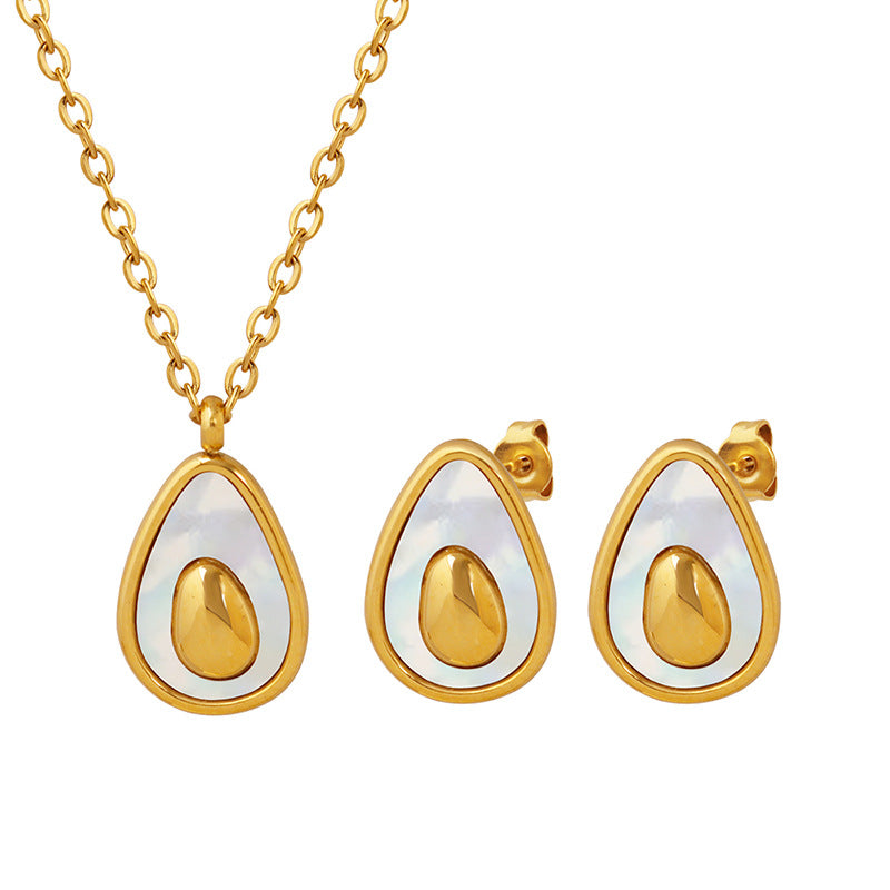 Avocado Egg Shape Necklace Earrings Set with Korean Charm