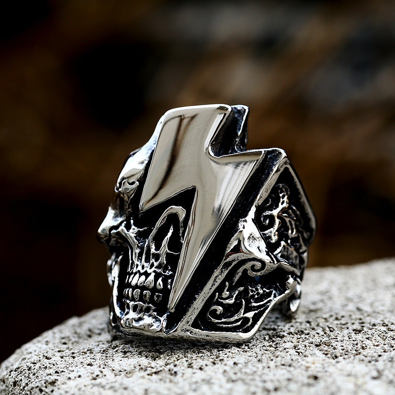 Trendy Punk Skull Ring and Retro Lightning Ring for Men - Titanium Steel Hand Jewelry