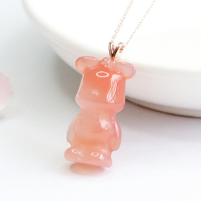 Rose Gold Necklace with Sterling Silver Agate Bear Pendant