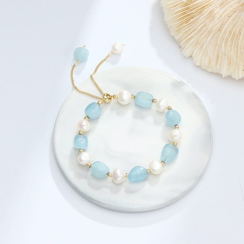 Fortune's Favor Blue Aventurine and Freshwater Pearl Bracelet for Women