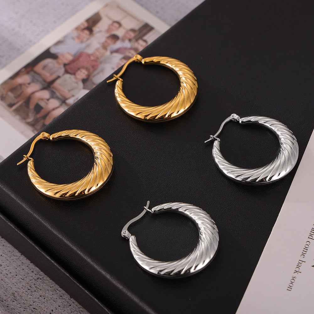 Chic Geometric Twisted Texture Earrings in Titanium Gold Plating