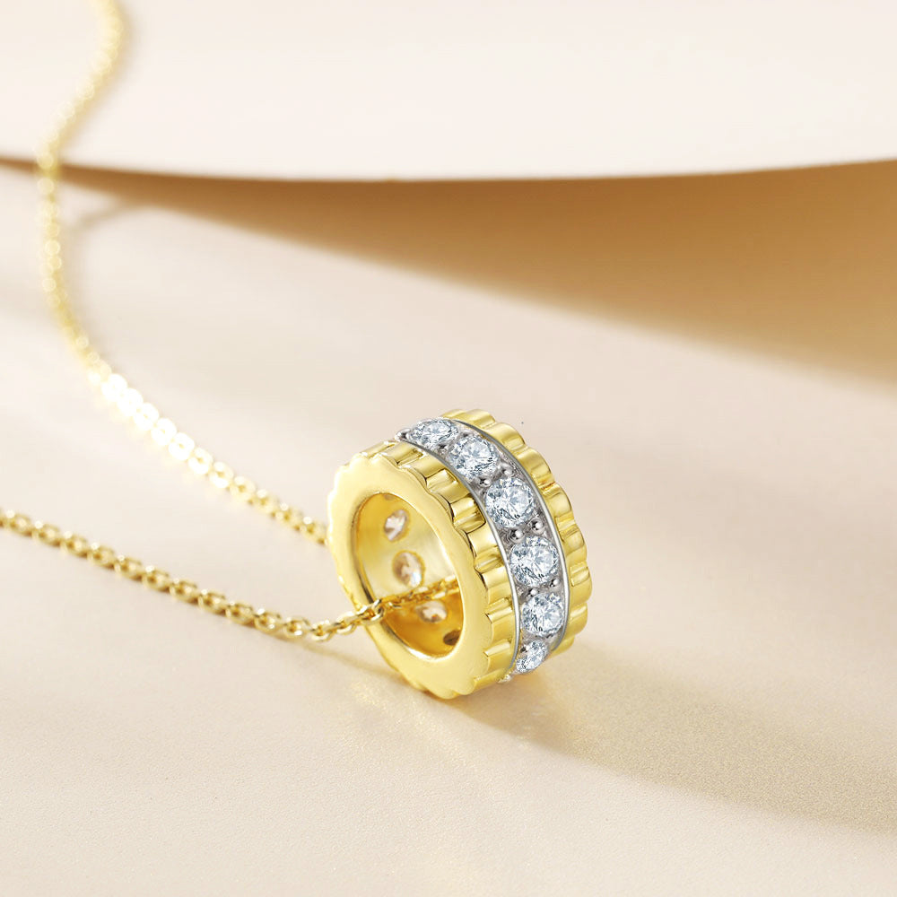 Zircon Golden Ring Pendant Sterling Silver Necklace