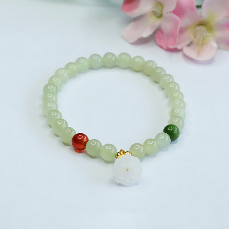 Sailor Lotus Jade Bracelet with Sterling Silver Needle