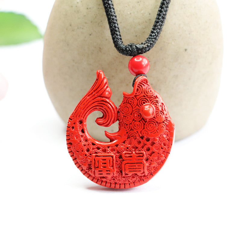 Red Sand Vermilion Koi Pendant with Cinnabar Stone - Symbol of Fortune and Prosperity