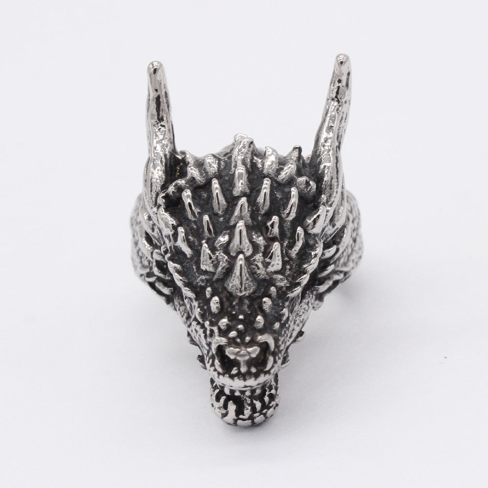 Kylin Dragon Head Titanium Steel Ring for Men