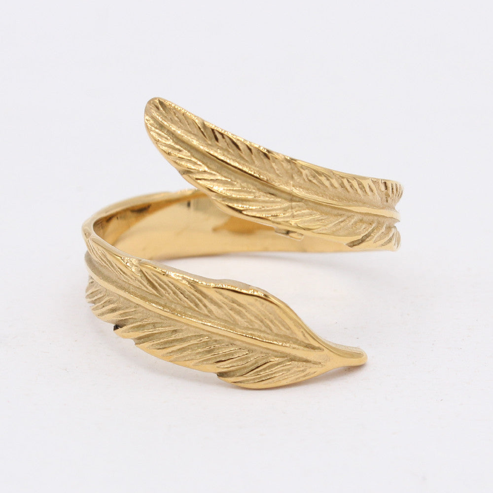 Wholesale Feather Titanium Steel Ring - European and American Fashion