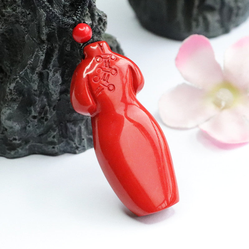 Vermilion Sand Cheongsam Pendant with Cinnabar Stone