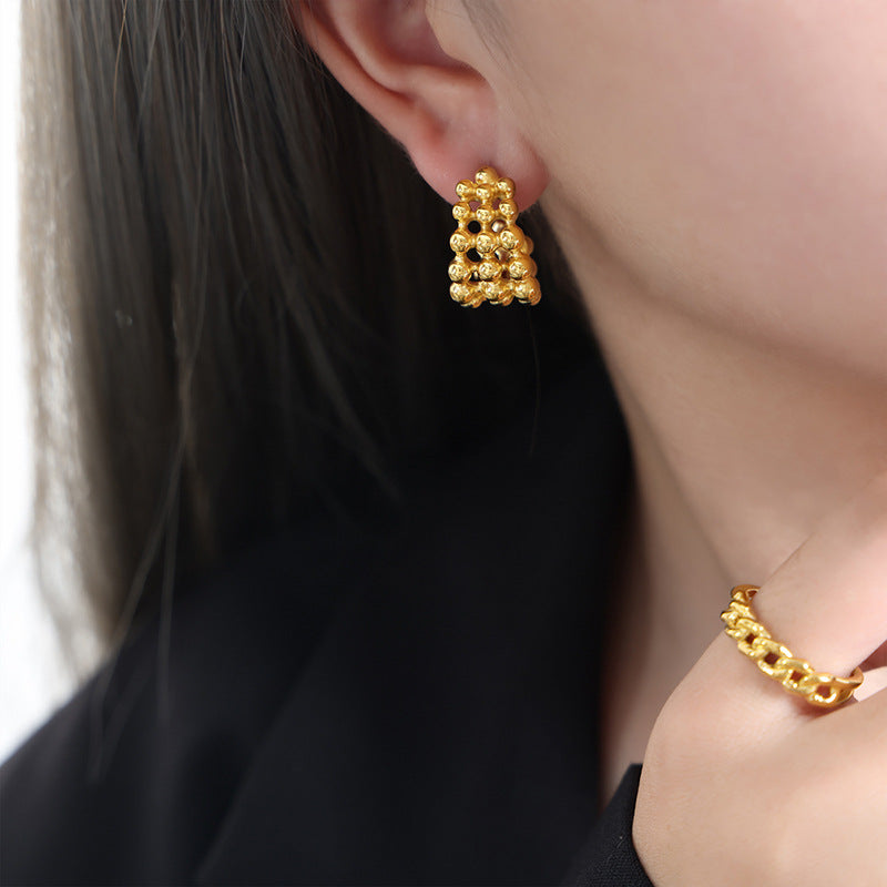 Exquisite Gold-Plated Metal Ball Beaded Earrings