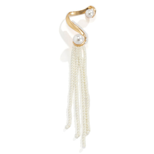 European and American Jewelry with Imitation Pearl Tassel Single Earring and S-shaped Curved Metal Earrings.