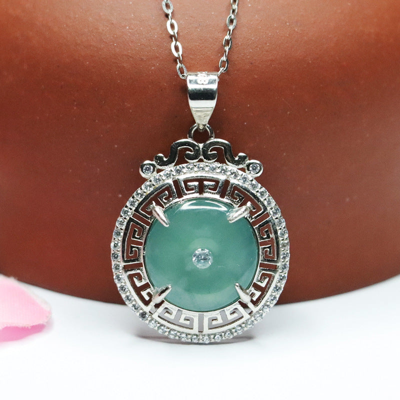 Ice Blue Green Jade Sterling Silver Pendant - Fortune's Favor Collection