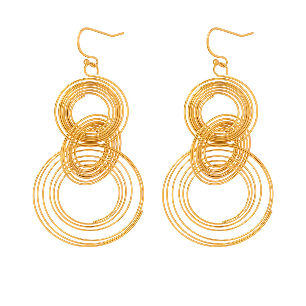 Modern Geometric Circle Earrings in Titanium Steel Gold-Plated Design