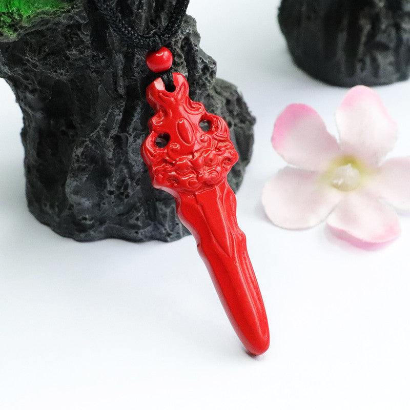 Vajra Peach Sword Pendant crafted with Red Sand Cinnabar