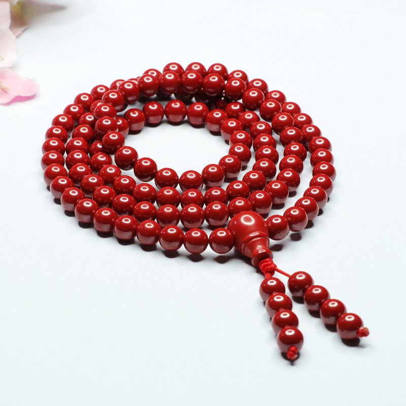 108 Buddha Beads Emperor Sand Long Bracelet with Cinnabar Stone