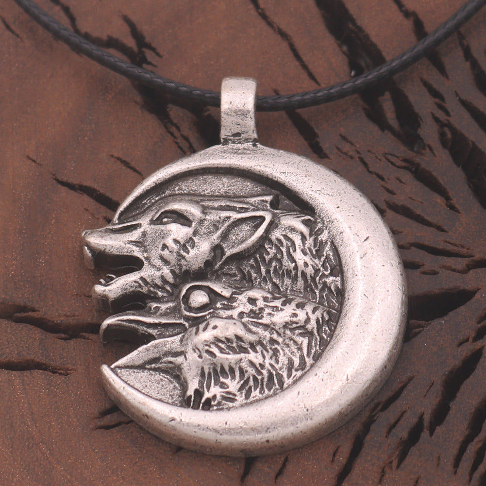 Moonlit Wolf Alloy Necklace - Men's Viking Pendant