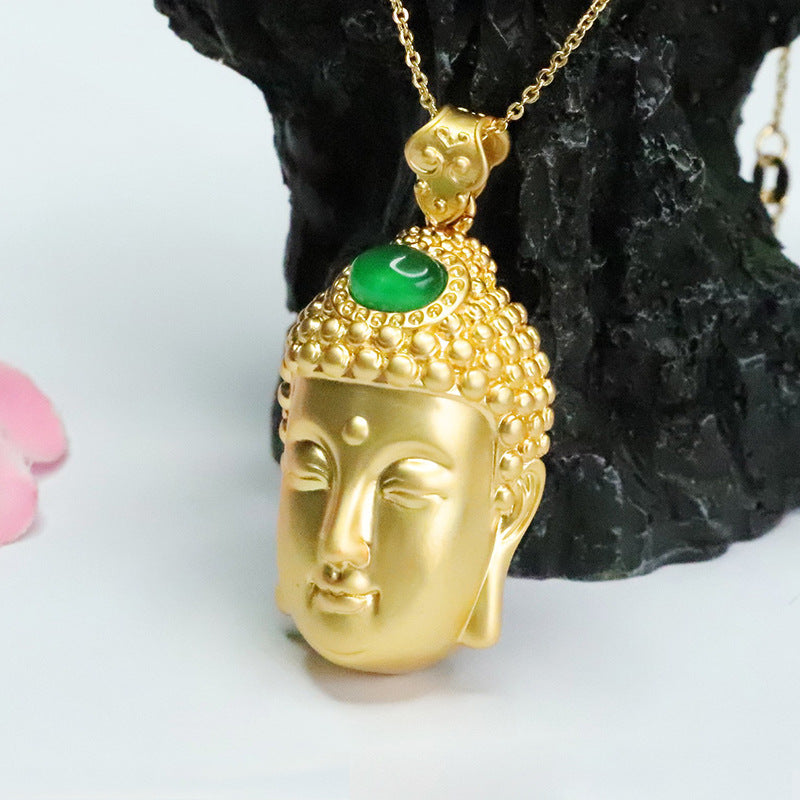 Oval Natural Green Chalcedony Buddha Head Pendant