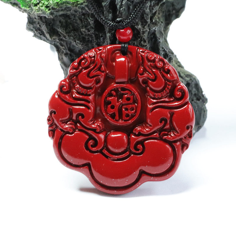 Cinnabar Pendant, Purple Gold Sand, Double Pixiu Ruyi Round Jewelry